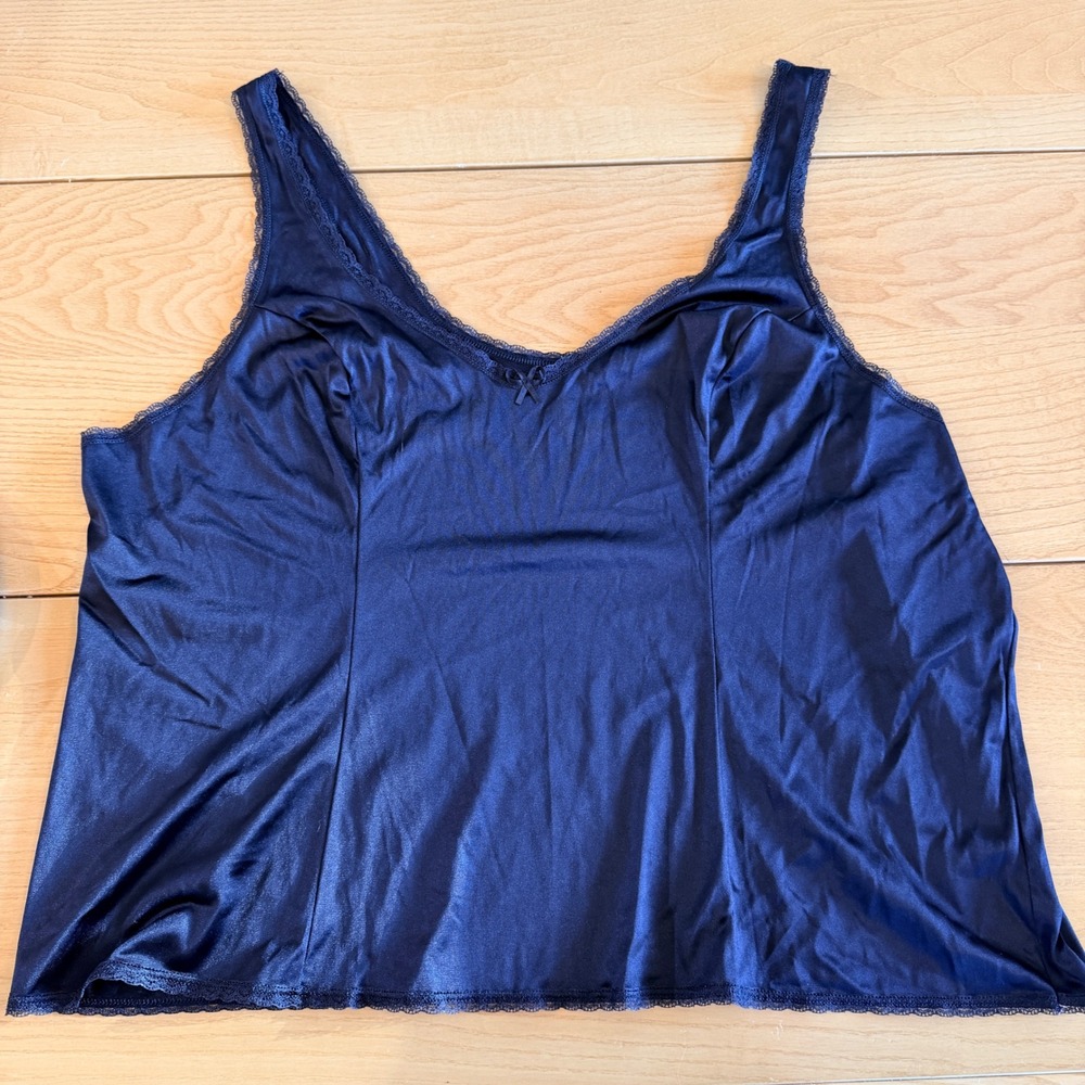 VTG Vassarette Camisole Top Womens 2XL Black Lace Trim Minimalist Indie Sleeze